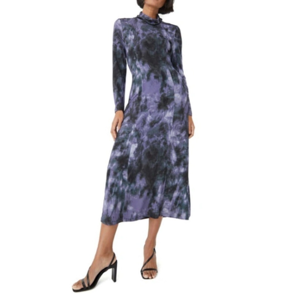& OTHER STORIES long flowy Dress Medium Purple Tie Dye Stretch Long Sleeve Sz S